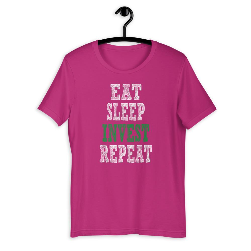Eat, Sleep, Invest, Repeat Men's T-Shirt  (Berry)