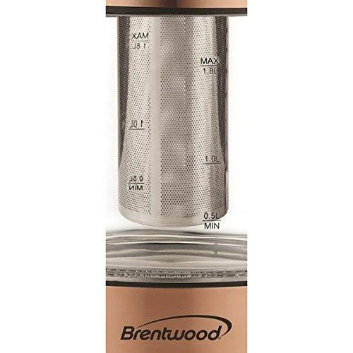 BRENTWOOD® APPLIANCES KT-1960BK 1.8-LITER CORDLESS GLASS ELECTRIC KETTLE WITH TEA INFUSER (Rose Gold)