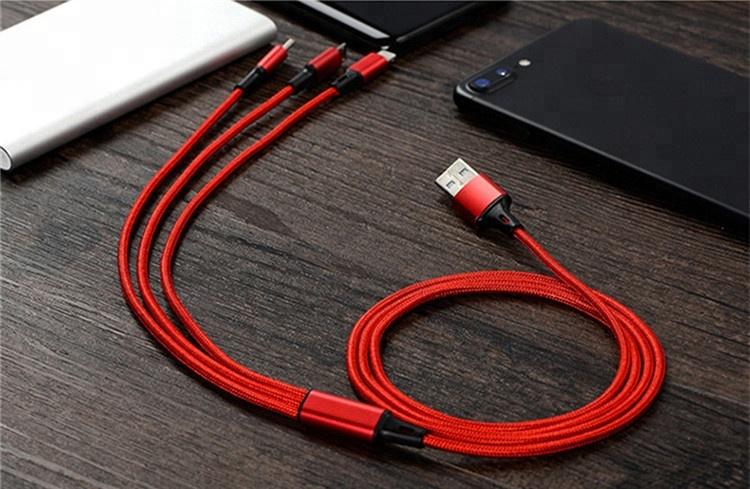 Red 3 In 1 Multi-Function USB Charger Cord