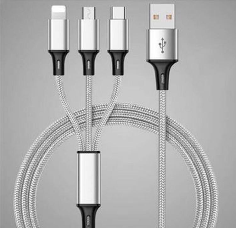 Silver 3 In 1 Multi-Function USB Charger Cord